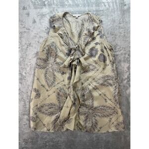 CAbi Silk Blouse Women's Sleeveless Ruffled Front Button Up Size Medium